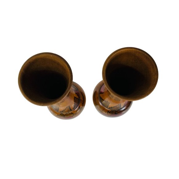 Vintage Set of 2 Wooden Vases Roses Floral Landscape South Western Mexican Decor - Picture 5 of 16